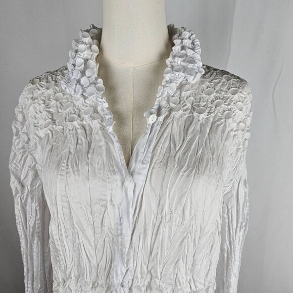 Jerry T Small White Crinkle Texture Button Tunic Fringe Hem Boho Festival - Picture 6 of 12